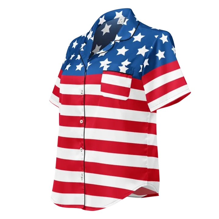 Women’s American Flag Short-Sleeve Pyjama Top - 100% Polyester product image (1)