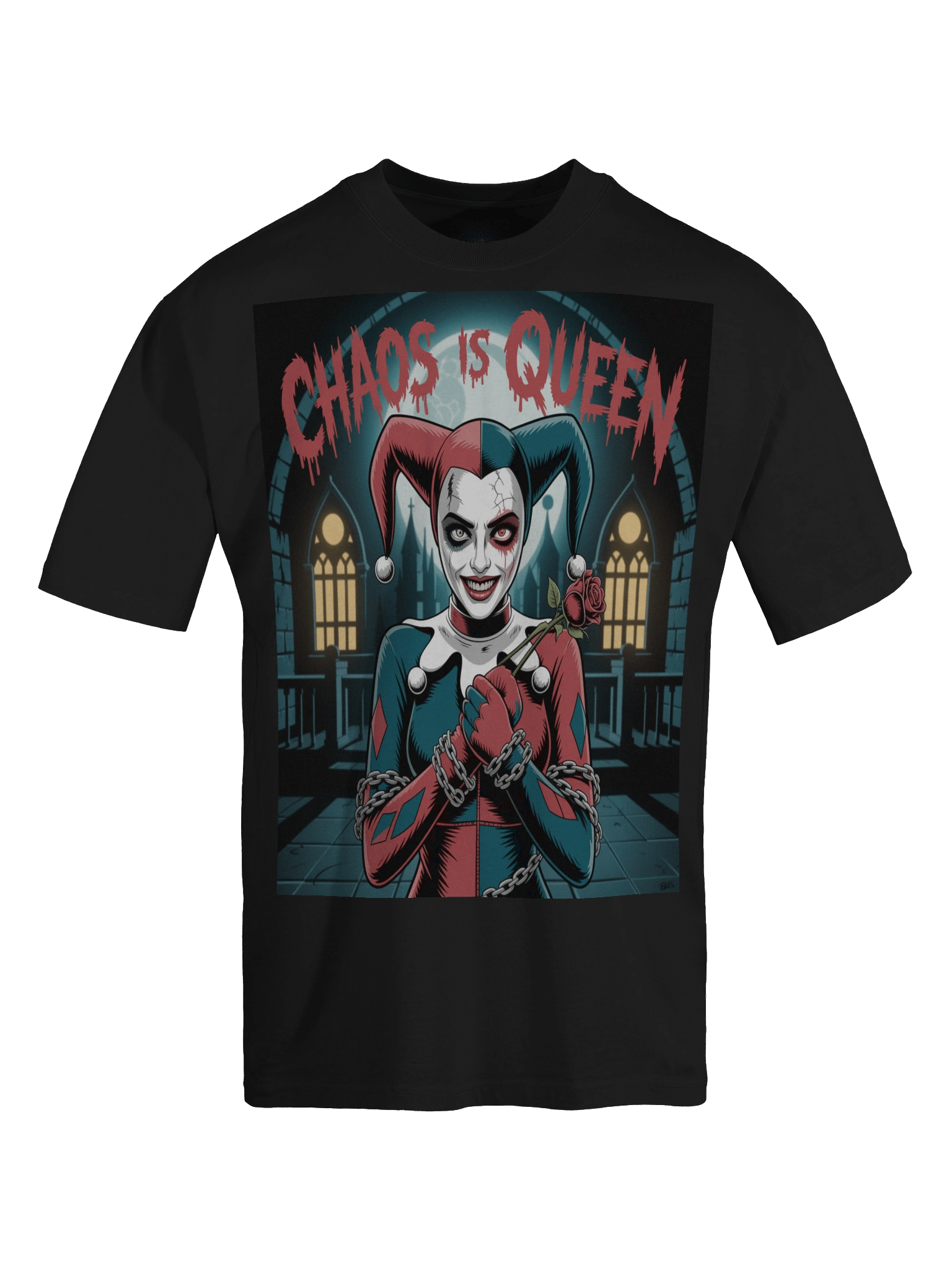 Harley Quinn 'Chaos is Queen' Gothic Chains Oversized Faded T-Shirt product image (1)