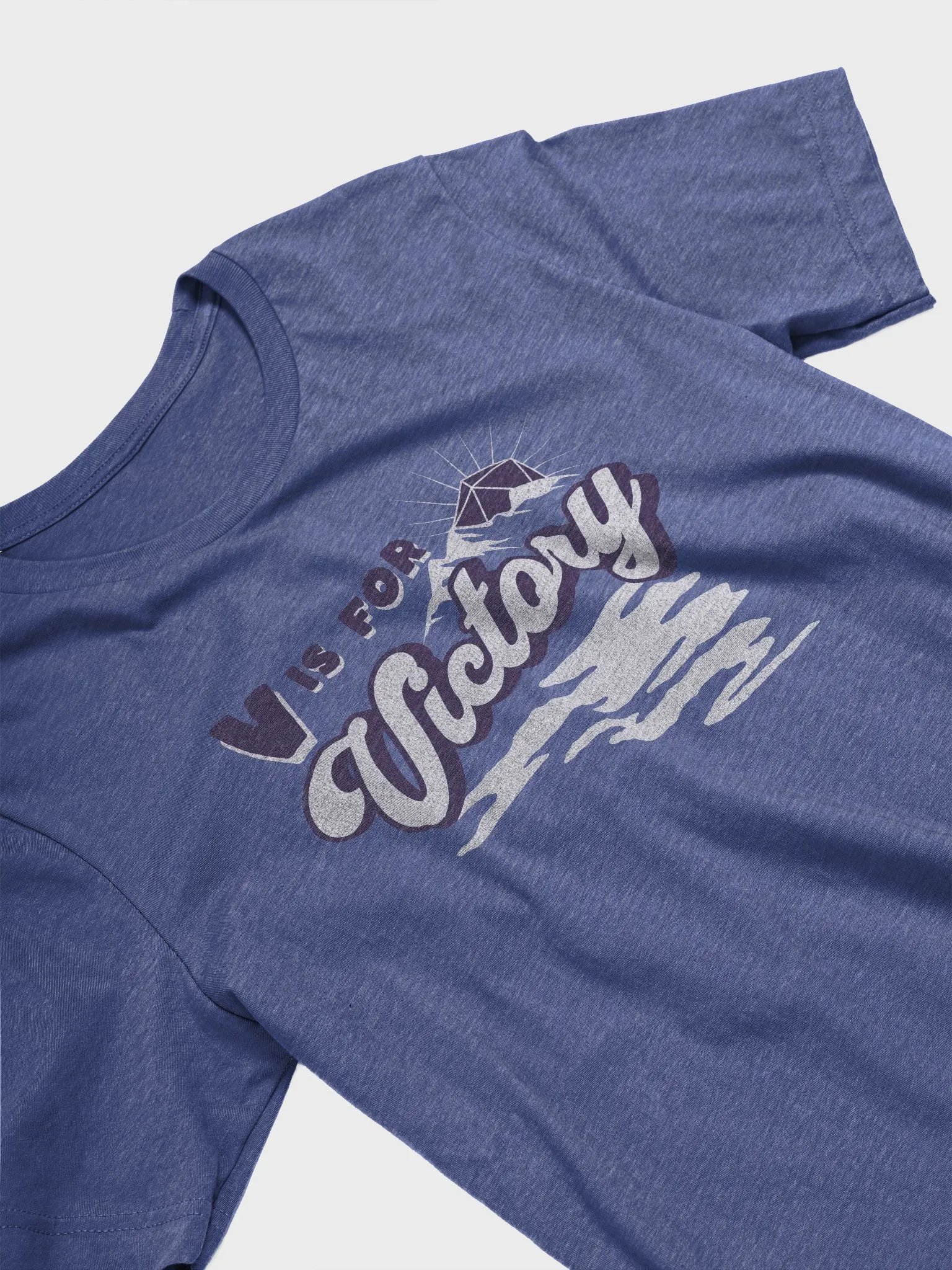 Retro D20 Sunrise Board Game Shirt, V is for Victory T-shirt, on Blue product image (4)