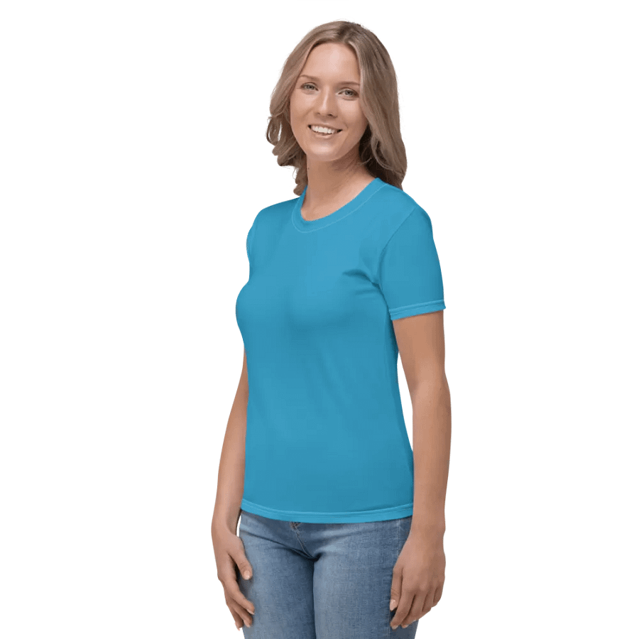Plain Medium Blue Light Summer Women's Crewneck Polyester Heavyweight Premium T-Shirt by Treasure Pie product image (6)