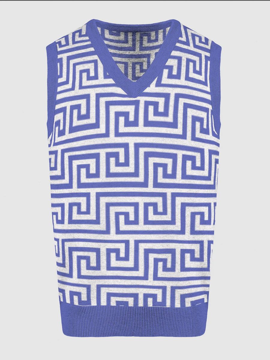 Blue Greek Key Knitted Relaxed Vest product image (3)