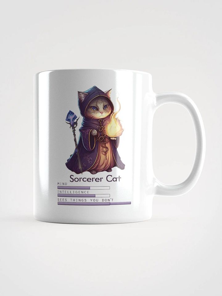 RPG Sorcerer Cat white ceramic mug 11oz 15oz 20oz for gamers and cat lovers product image (2)