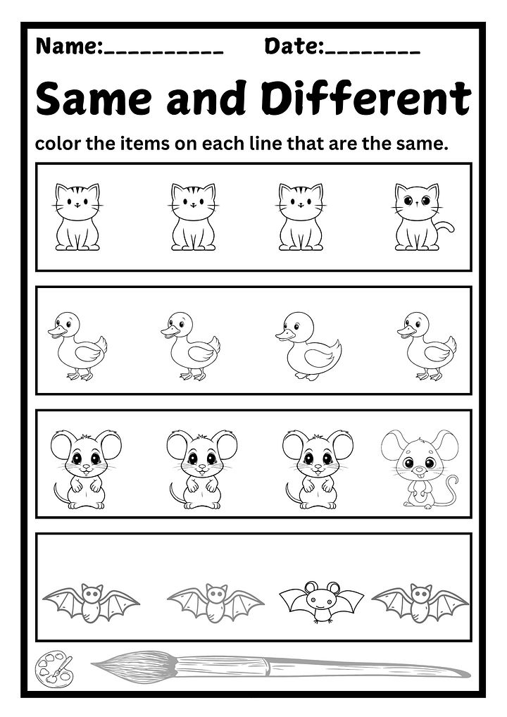 Same and Different Worksheet - Find and Color Activity for Preschoolers product image (2)