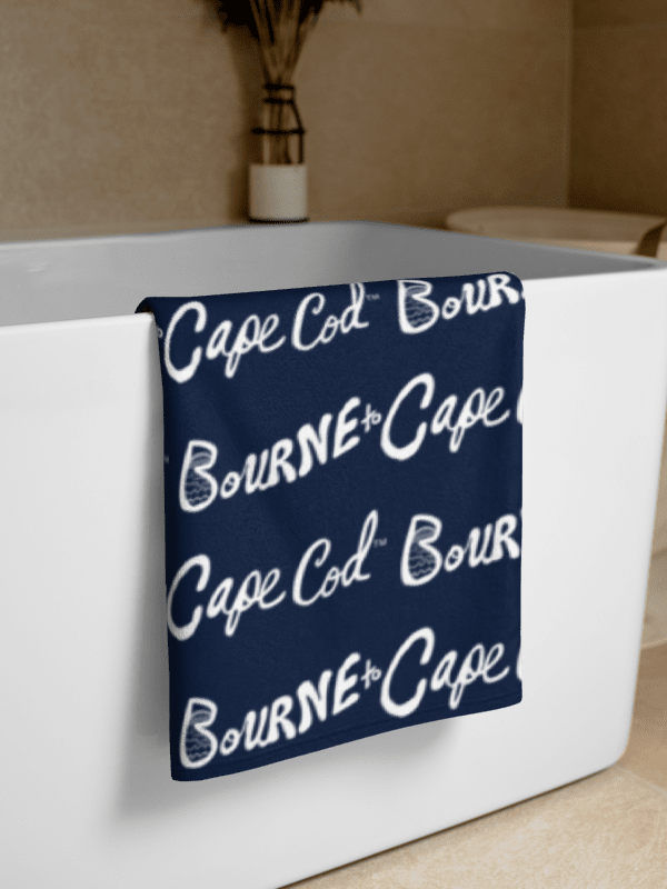 BRN.2C.C.™ | Coastal Classic Beach Towel | All-Over Horizontal Logo Print | Vibrant Colors for Salty Souls | White Logo on Navy product image (2)