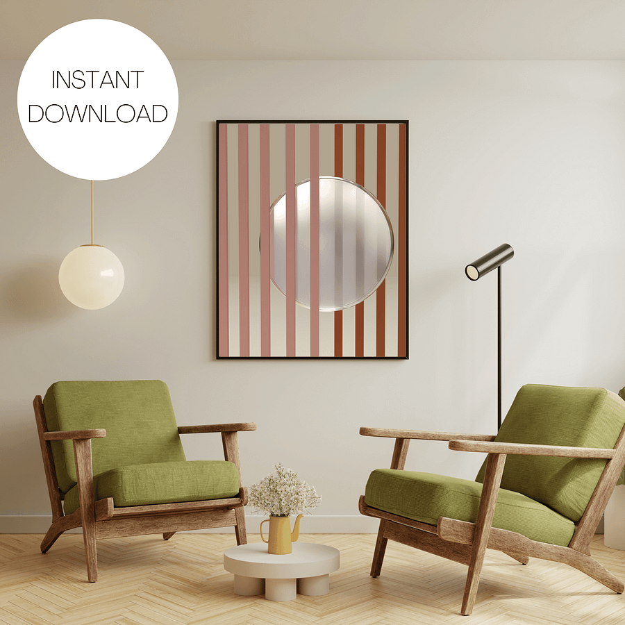 Minimalist 3D Digital Art | Pink and Brown Lines White Circle on Nude Background product image (1)