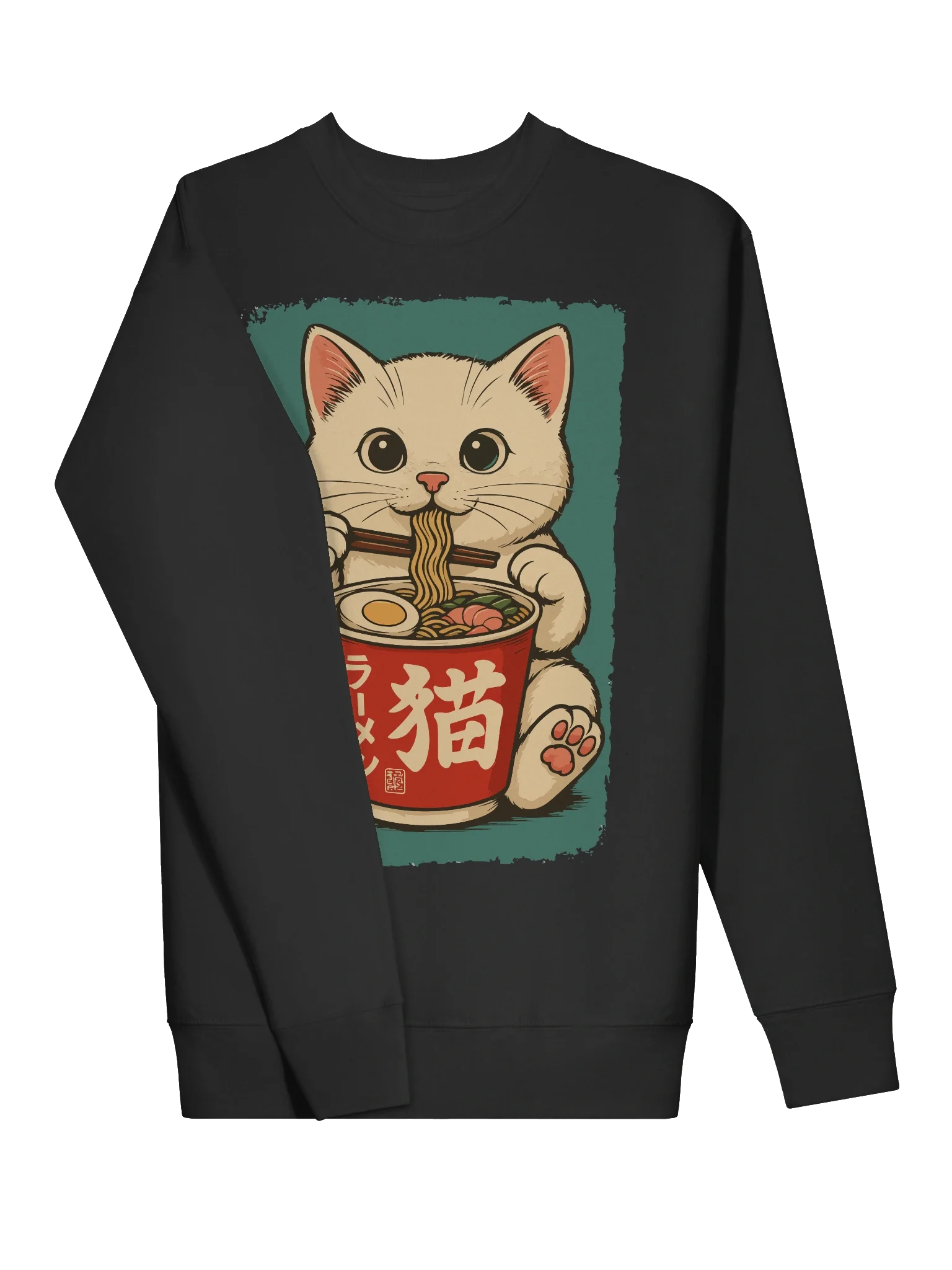 Kawaii White Cat Eating Ramen Vintage Japanese Style Sweatshirt product image (18)