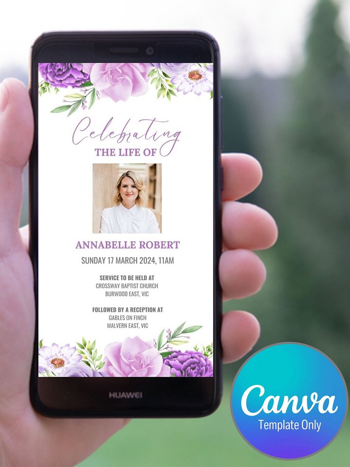 Purple Pink Flowers Evite Canva Template product image (1)