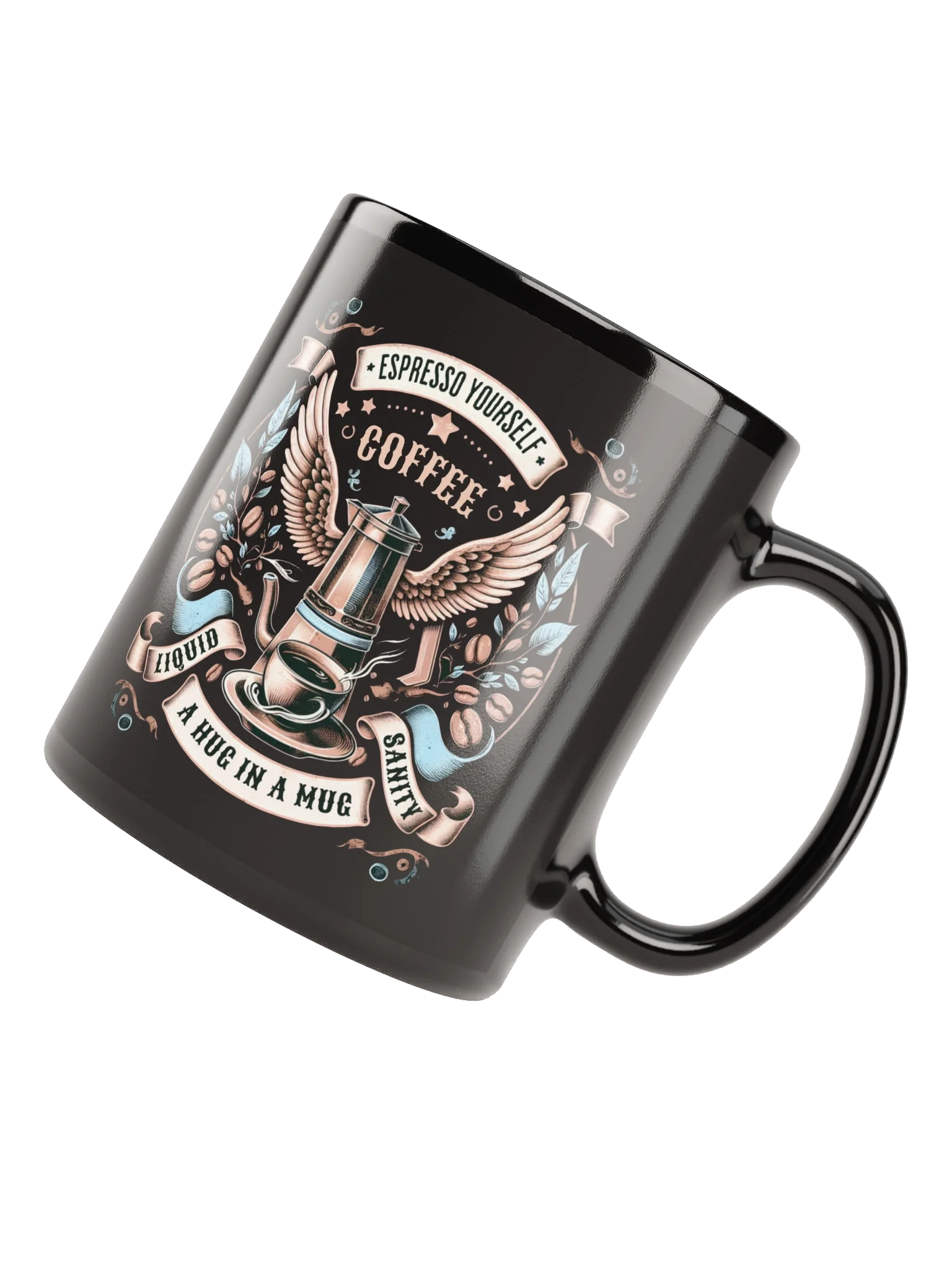 Espresso Yourself Coffee Mug Vintage Moka Pot & Wings Design product image (7)