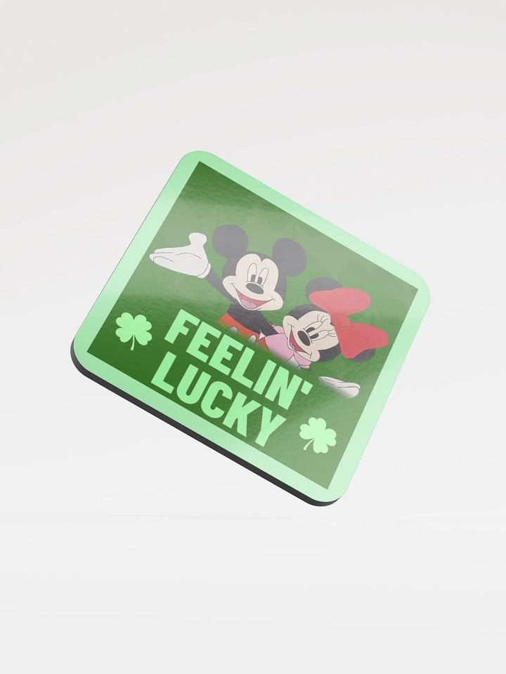 mickey and minnie mouse (art by Dina R.) green style - acrylic painting picture - Glossed Cork Coaster product image (1)