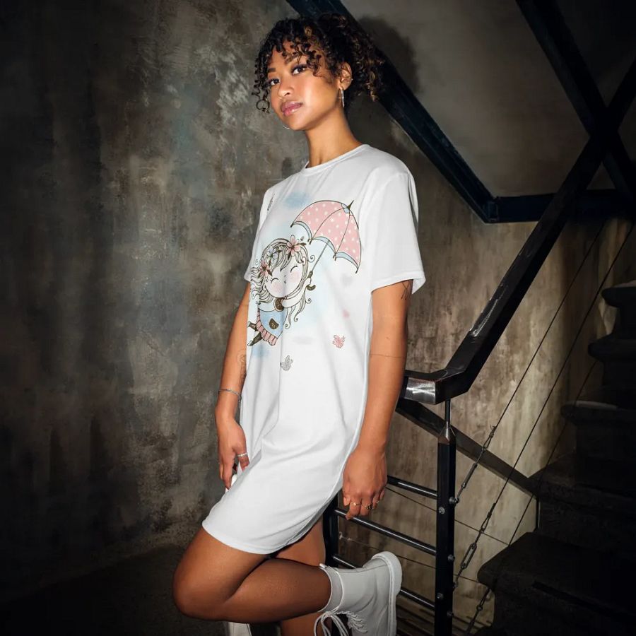 'Fly Away Girlie' White T-Shirt Dress product image (4)
