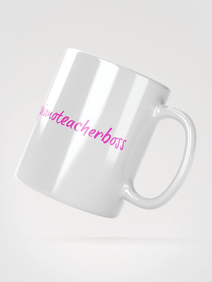 "Piano Teacher Boss" White Glossy Mug with Pink Script product image (4)