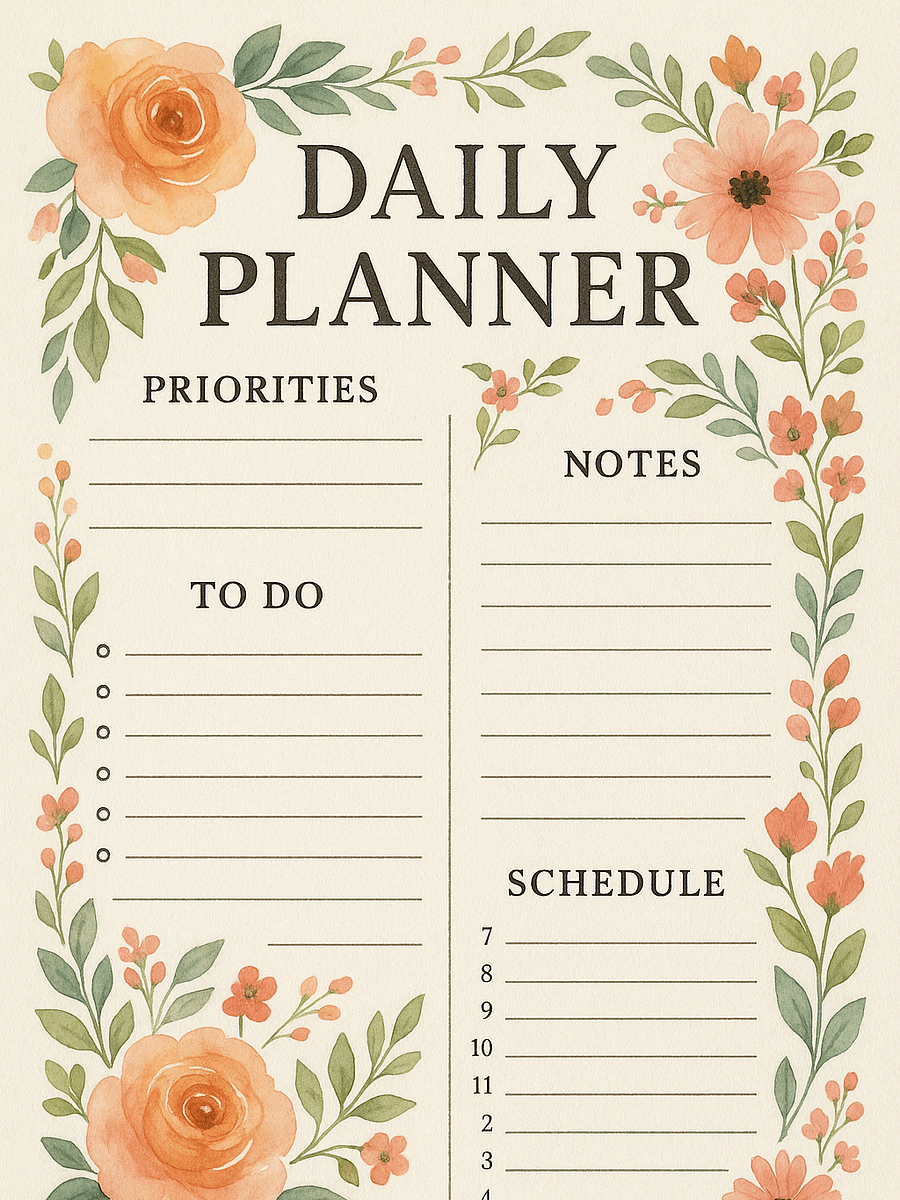 Printable Daily Planner Template – Minimalist PDF Download, Daily Schedule, To-Do List, Productivity Sheet, Goal Organizer product image (8)