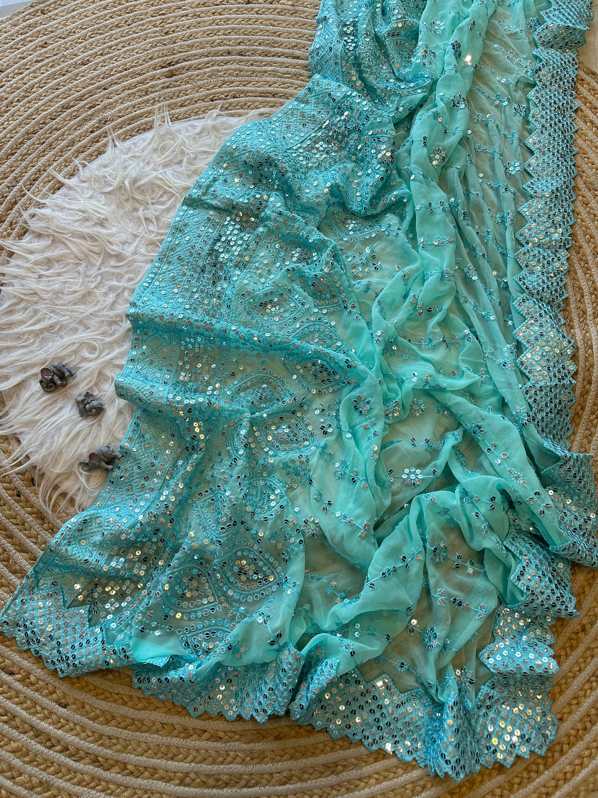 Superb Soft Refined Georget Silk Saree With Lucknowi Thread Chikankari product image (6)