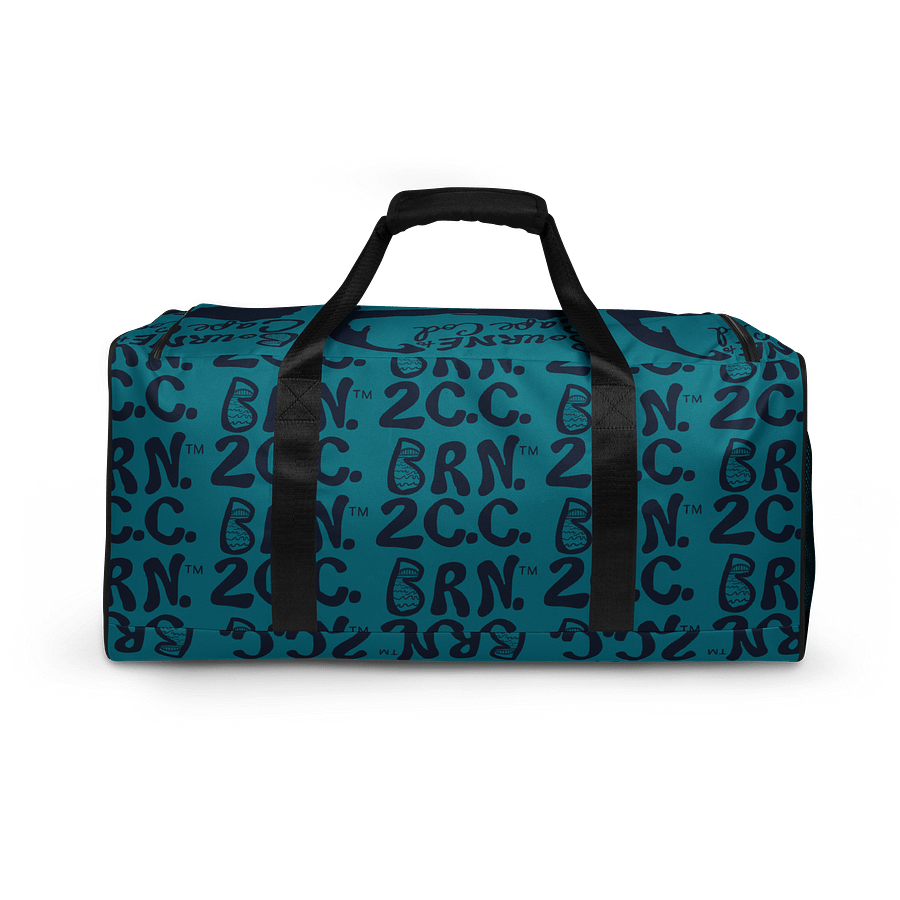 BOURNE to Cape Cod™ | Duffle Bag | BRN.2C.C.™ | Coastal Gym & Travel Gear | 22" All-Over Print Weekender | Navy Blue Logos on Calm Medium Blue product image (4)
