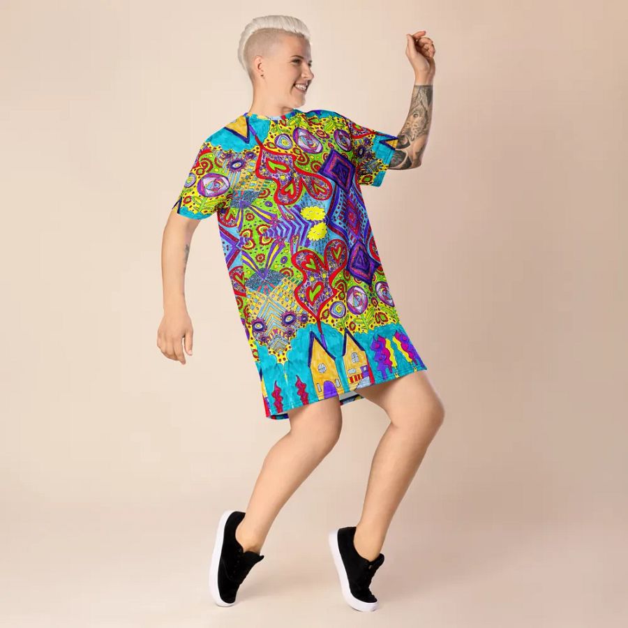 Abstract Doodle Happiness Ladies T Shirt Dress product image (4)