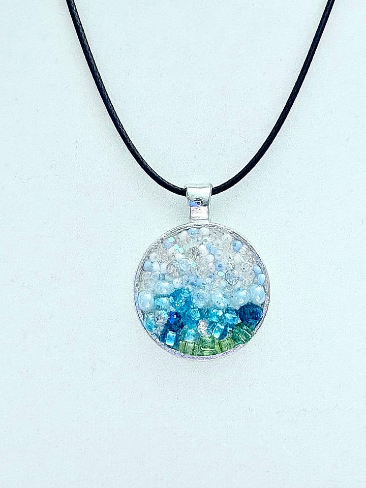 Ocean Dreamscape Pendant Necklace | Handmade Gradient Bead Art | Coastal Charm Jewelry by Monique Faella Designs™ | MFD-00009 product image (1)