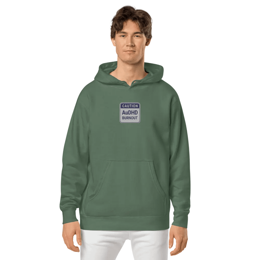 CAUTION: AuDHD BURNOUT embroidered pigment hoodie (navy design) product image (3)