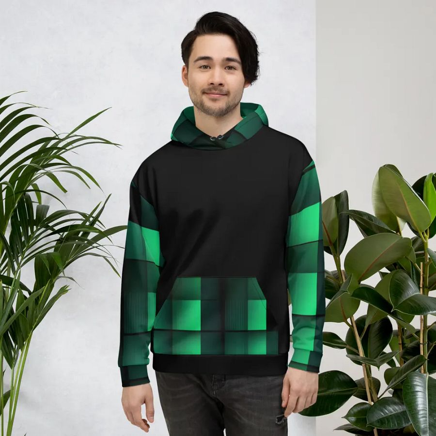 Black And Green Squares Unisex Hoodie product image (4)