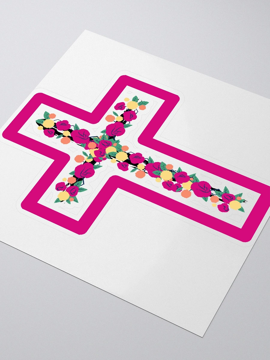 Pink & Yellow Floral Cross With Pink Border Sticker product image (3)