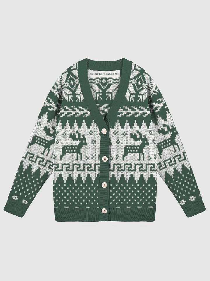 Winter Snow & Deer Pine and White Blue V-Neck Knit Sweater product image (2)