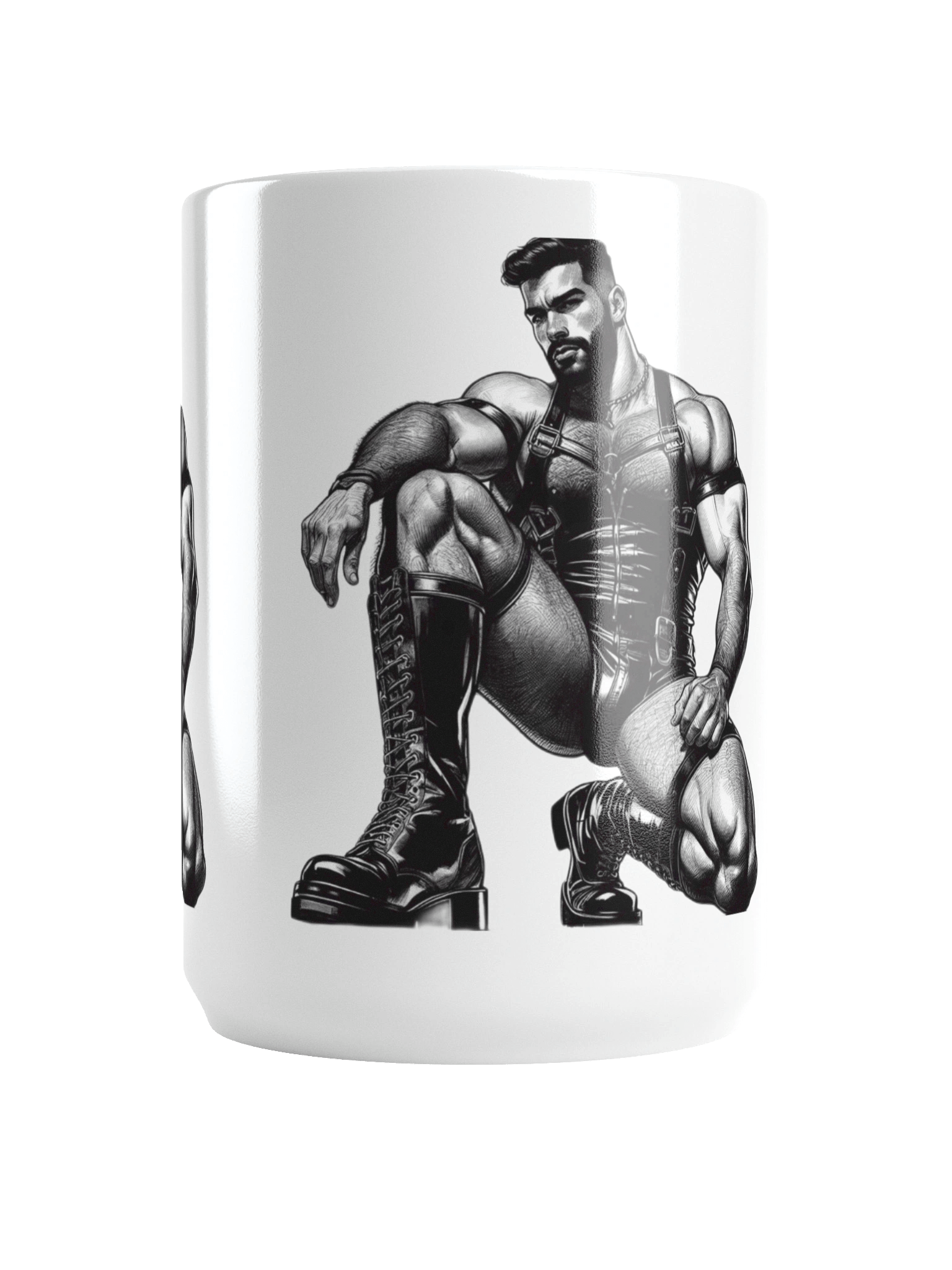 Gay Leather Top Man Leder Pride Daddy Tom of Finland Tribute Graphic Design White Glossy Mug product image (6)