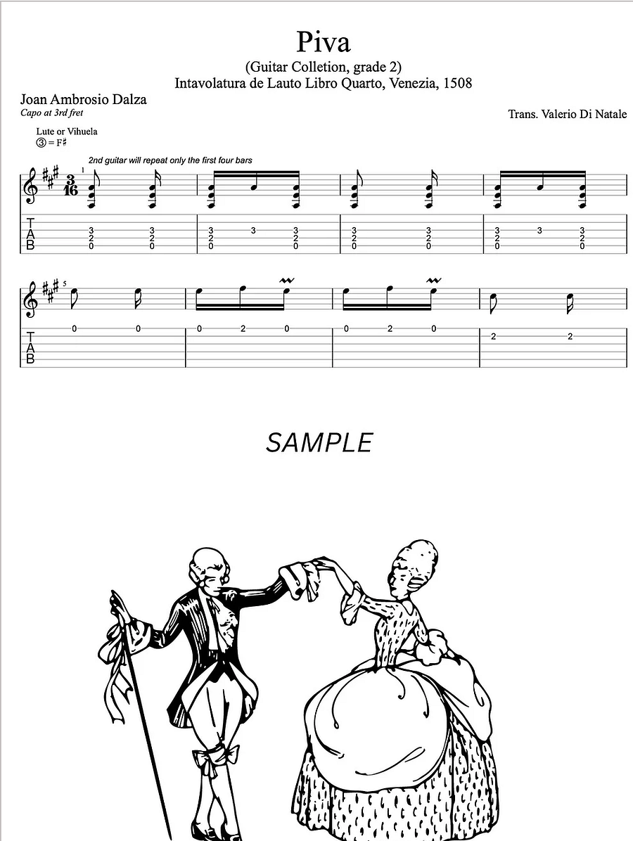 Saltarello and Piva by Joan Ambrosio Dalza - Guitar score product image (4)