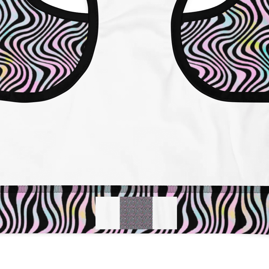 Padded sports bra in wavy pink black and turquoise design product image (3)