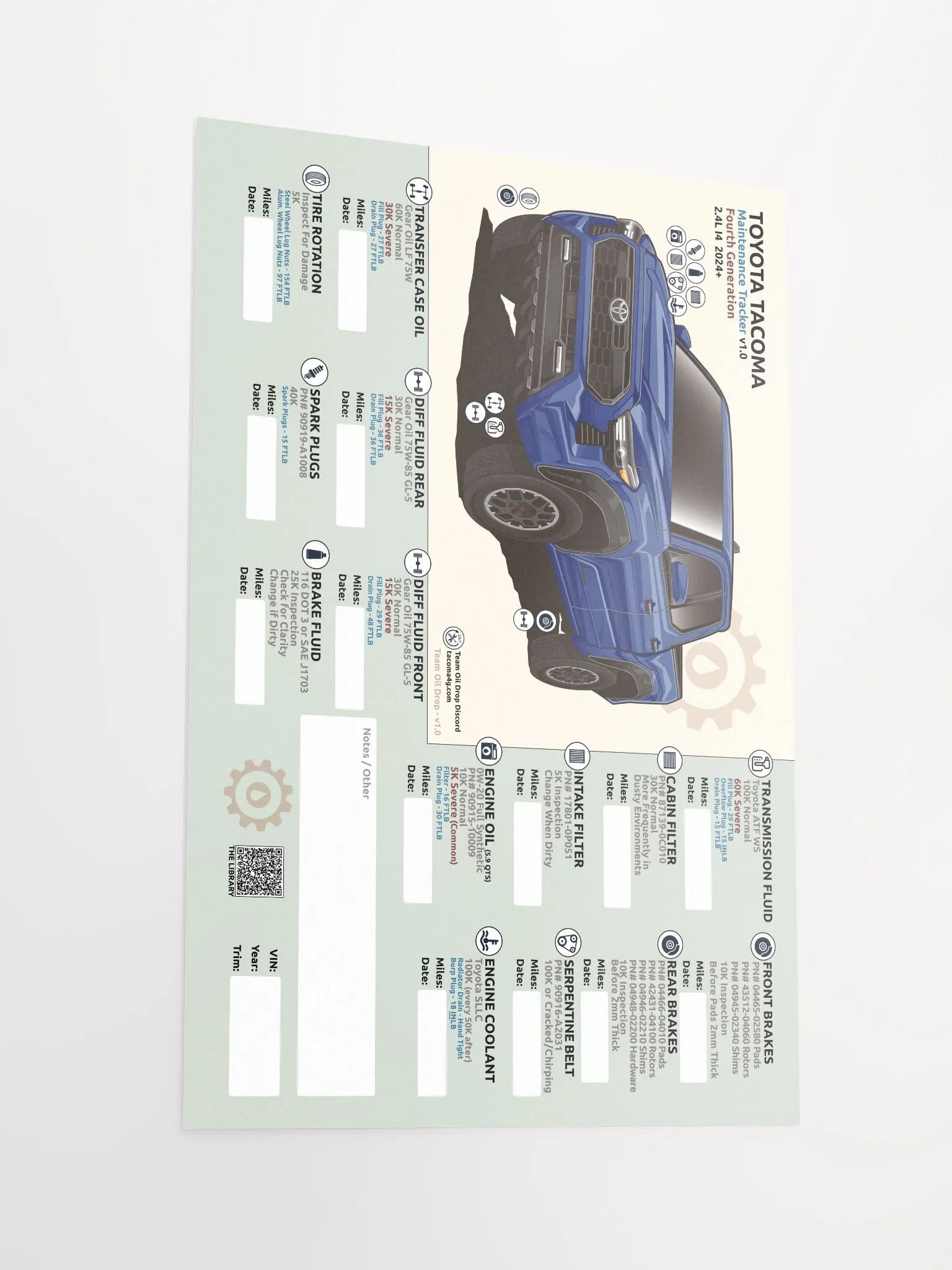 4TH GEN MAINTENANCE TRACKER V1.0 - Blue product image (3)