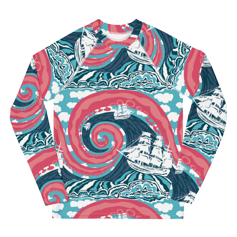 Boys' | YOUTH | Rash Guard | Kraken Vibes, Nautical Adventure | Coastal Swim Shirt for Kids | UV Protection Activewear product image (1)