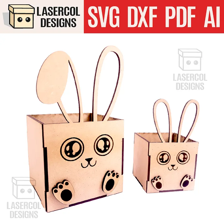 Easter Bunny Basket (Two Sizes, Two ear Styles) - Laser Cut Files product image (1)