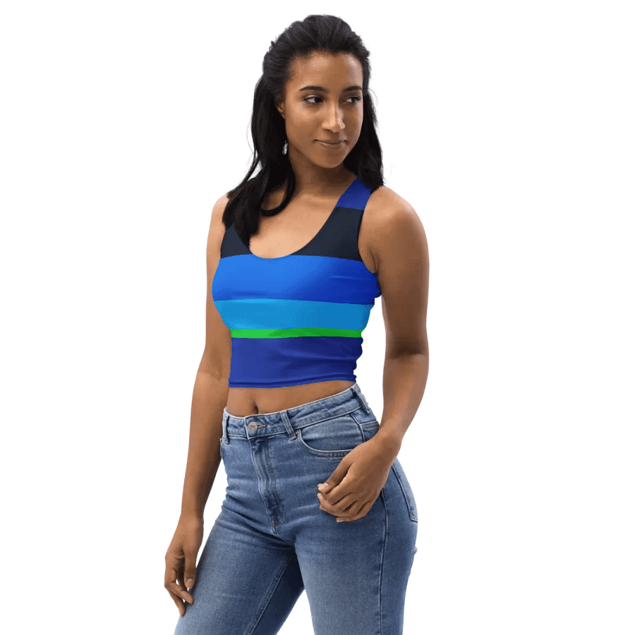 Blue/Green Color Block Crop Top T-Shirt product image (9)