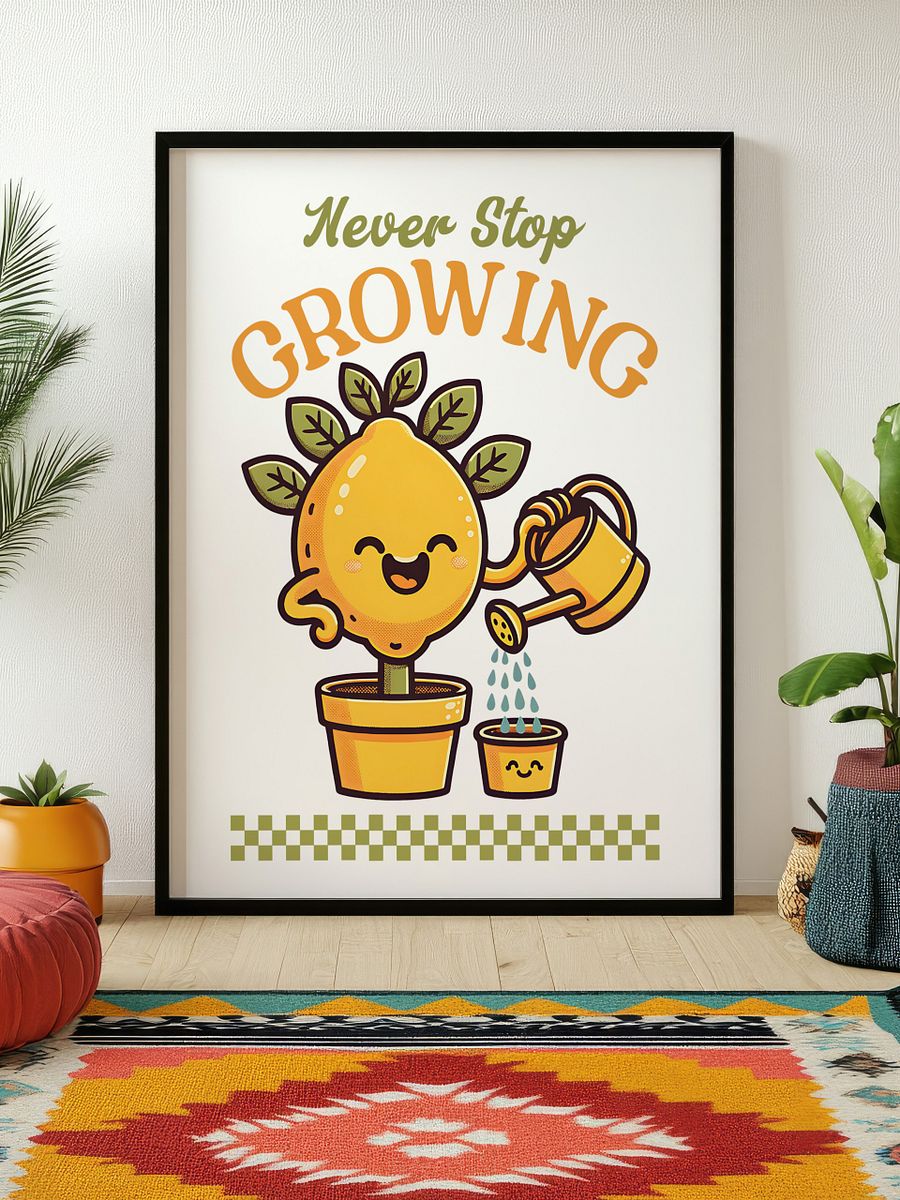 Never Stop Growing Lemon Tree Mascot Inspirational Retro Art Print product image (4)