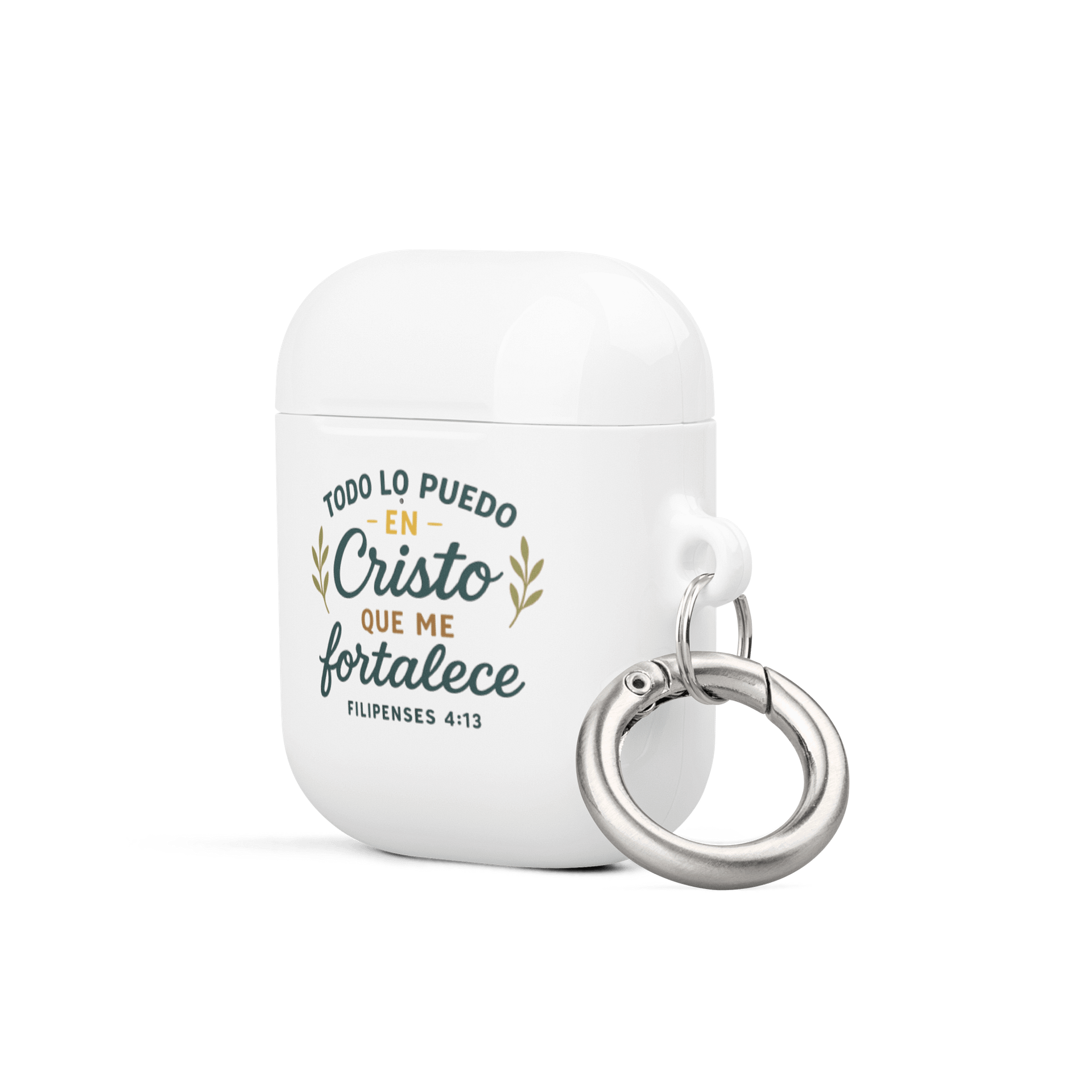 AirPods® Case – “Todo lo puedo en Cristo” – All-Over Spanish Scripture Design product image (2)