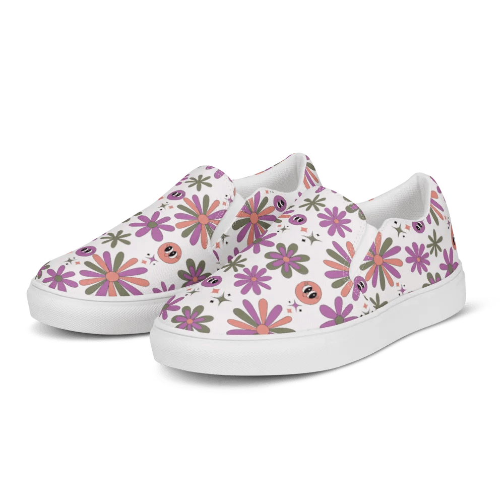 Kawaii Smiley Blossom Canvas Slip-Ons product image (6)