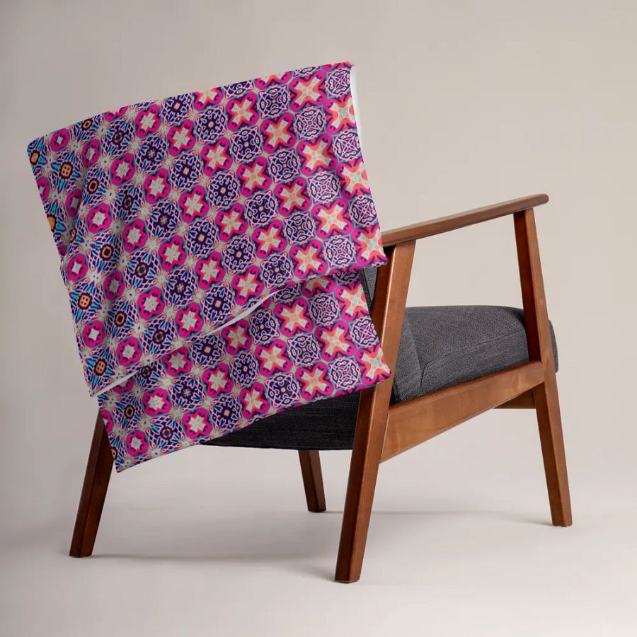 Bloom & Glow Throw Blanket – Colorful Crosses, Circles, and Flowers product image (6)