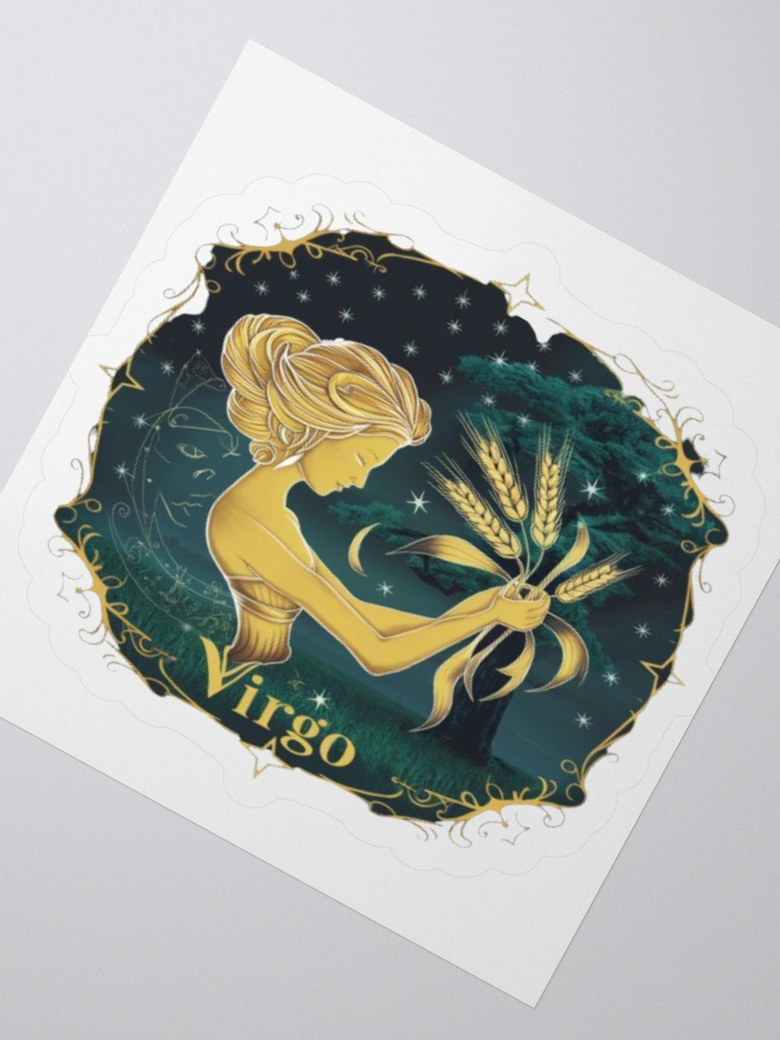 Virgo Zodiac Sticker - Maiden with Wheat & Floral - Durable Vinyl product image (6)
