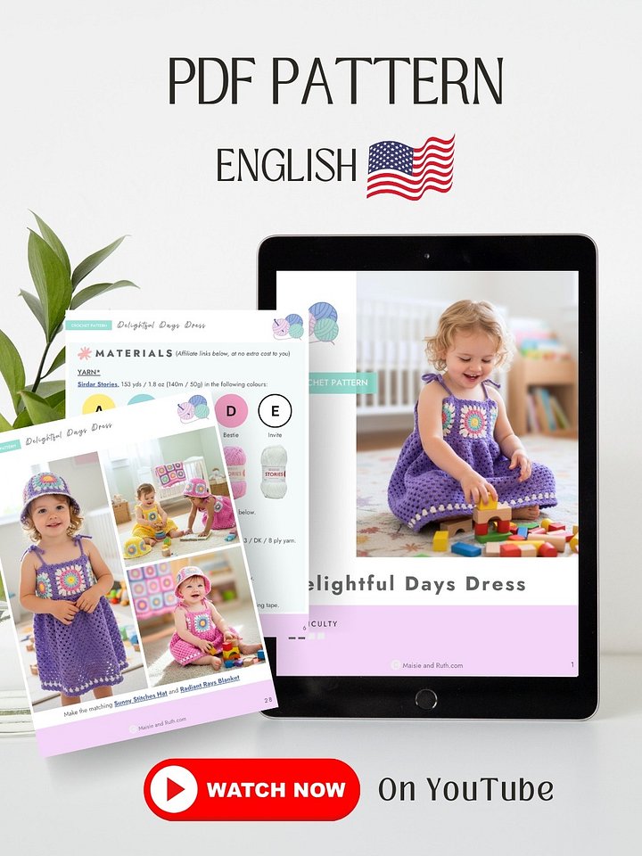 Delightful Days Dress | Crochet Sunburst Granny Square Dress Pattern | Baby to Kids Sizes 0-10 | PDF Pattern product image (2)