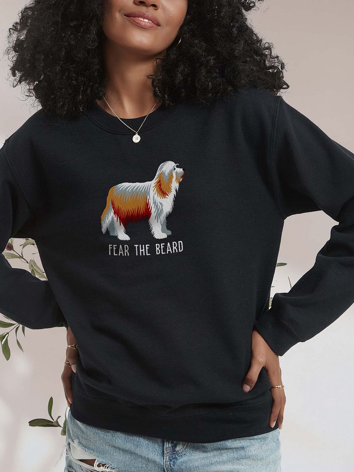 Fear the Beard Sweatshirt (Embroidered) of a Bearded Collie(Tan & White) product image (2)