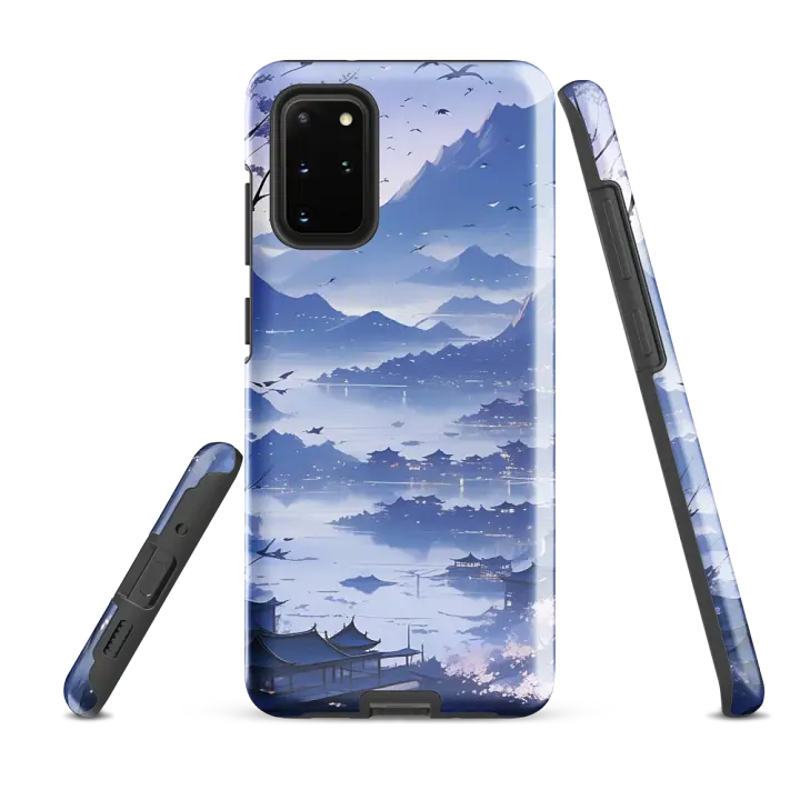Tough Phone Case for Samsung® - Japanese Village in Shades of Blue product image (5)