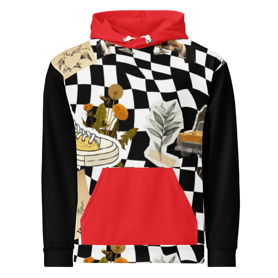 "Forever in Love" Red/Black Checkerboard Collage Hoodie product image (1)