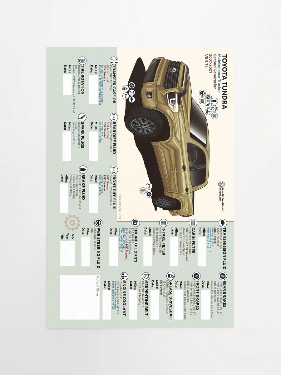 2nd Gen Tundra Maintenance Tracker - Sand product image (5)