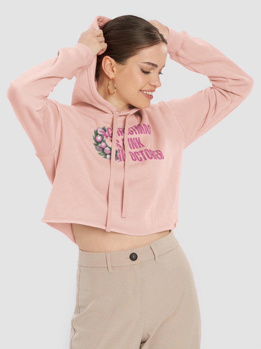 christmas is pink in october fleece crop hoodie product image (1)