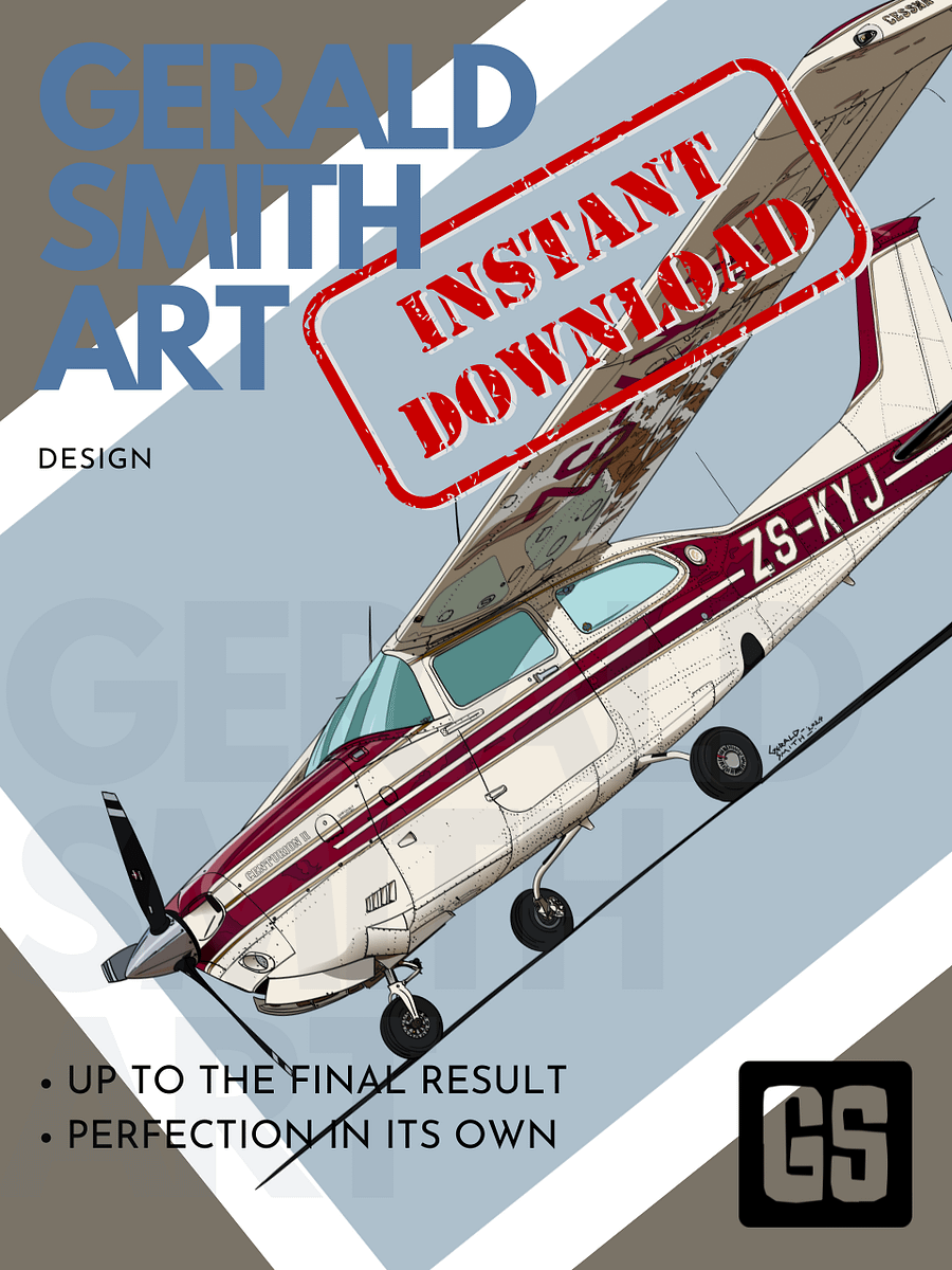 Cessna 210 ZS-KYJ Digital Printable Aviation Art Illustration Perfect Gift for Pilots & Enthusiasts product image (6)