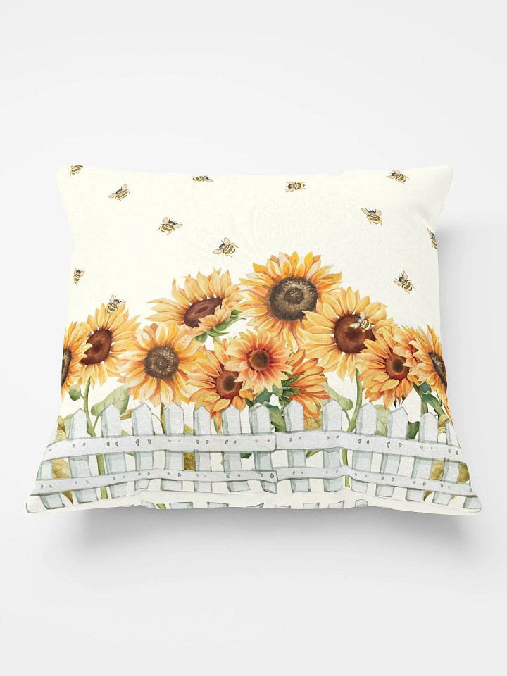 COTTAGE SUMMER SUNFLOWER BEE FENCE - Basic Pillow product image (2)