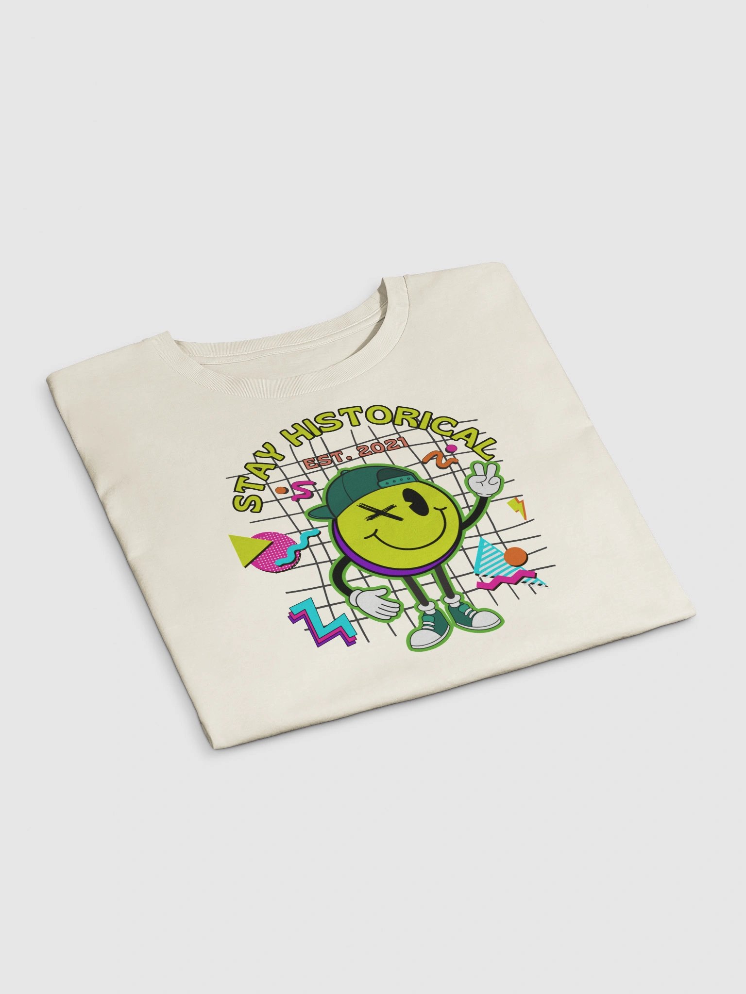 Stay Historical Smiley Crop Top – 90s Retro Soft Cotton Tee (Ecru) product image (4)