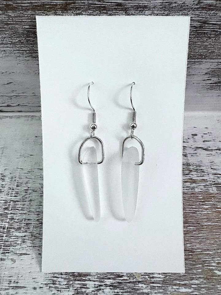 Sea Glass Drop Earrings | Clear Frosted Glass | Handmade Coastal Charm Jewelry by Monique Faella Designs™ | MFD-00127 or MFD-00131 product image (1)
