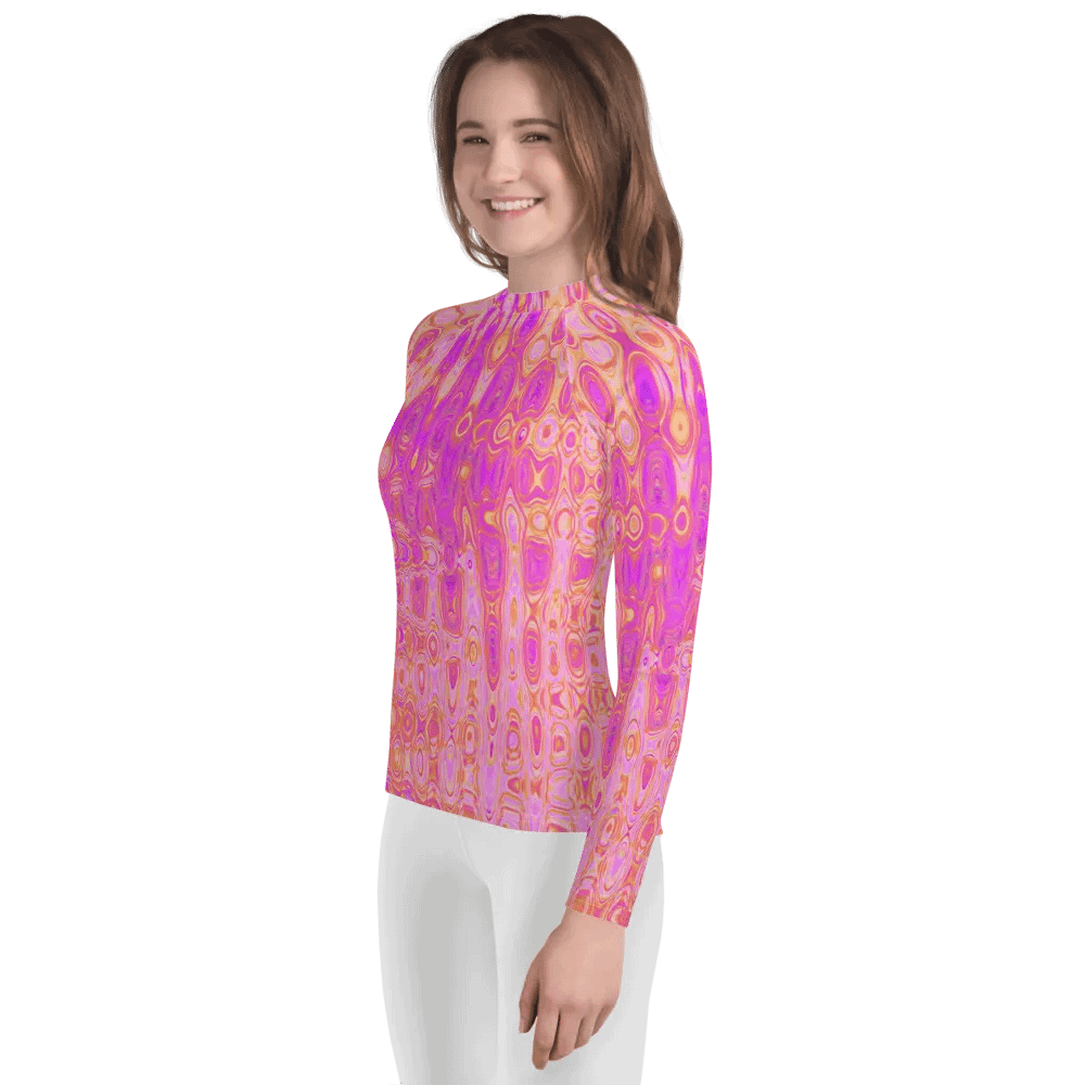 Cool Abstract Pink and Magenta Atomic Retro Zigzags Youth Rash Guard Shirt product image (1)
