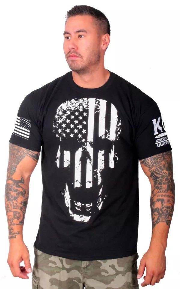 American Flag Skull T-shirt I Knives Out I Veteran I Military I Combat I Patriot product image (1)