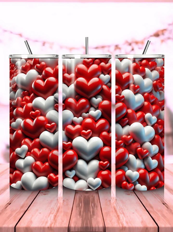 Heart Designs Valentine 20 oz Skinny Tumbler Wrap – sublimation PNG template, instant digital download product image (1)