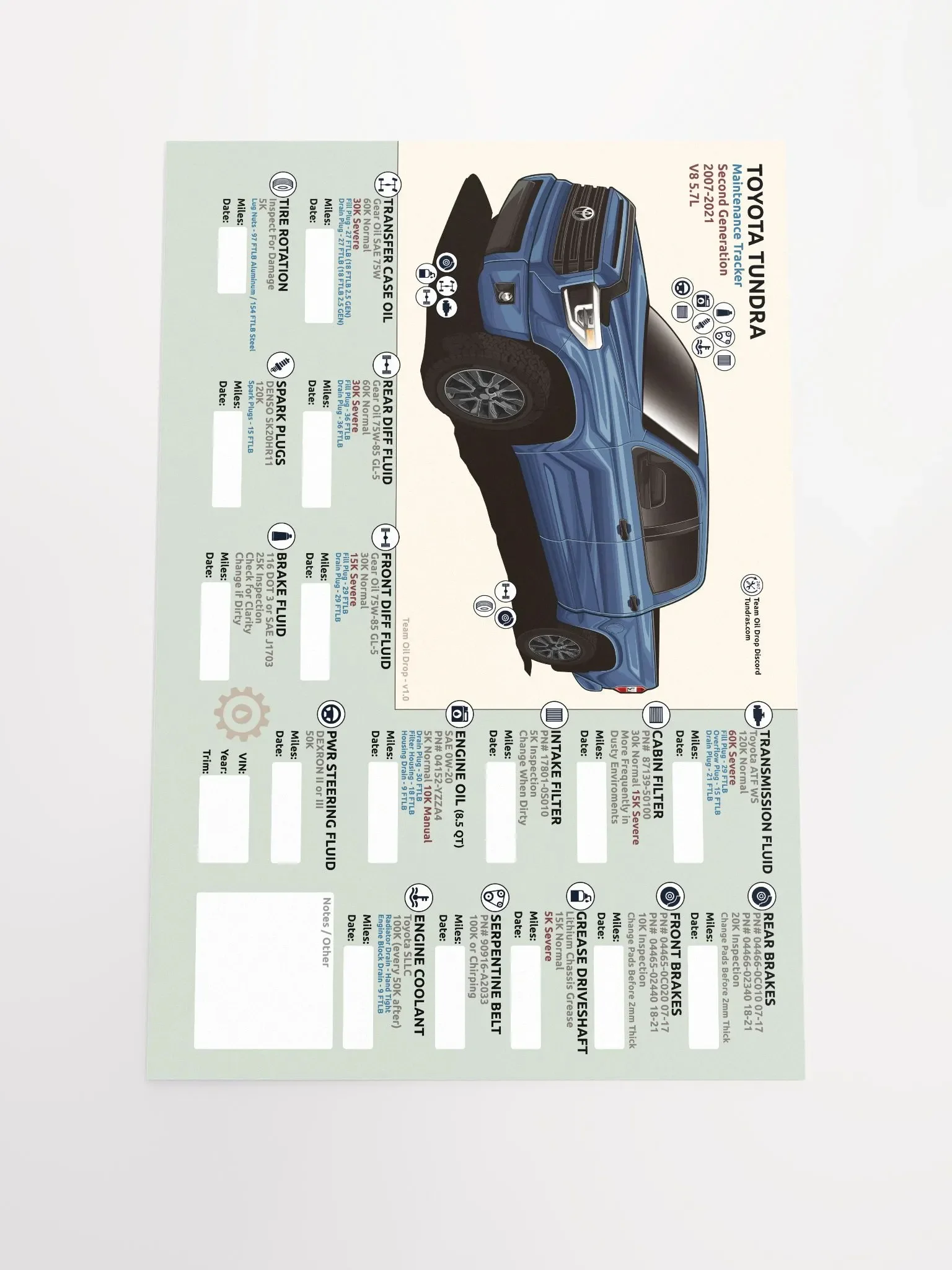 2nd Gen Tundra Maintenance Tracker - Cavalry Blue product image (2)